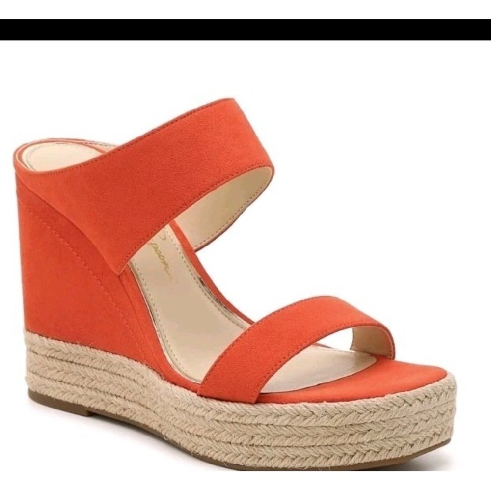 Jessica Simpson Saphita Espadrille Coral Orange Faux Suede Wedge Sandal 8M New